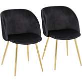 Fran Dining Chair in Pleated Black Velvet & Gold Metal (Set of 2)